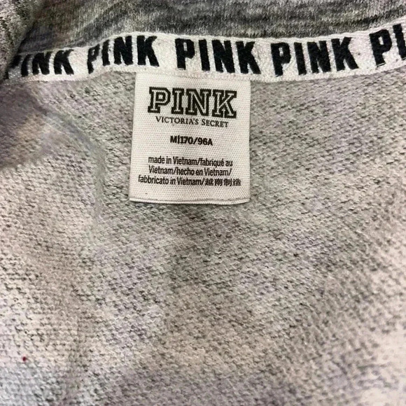 Victorias Secret PINK Sweatshirt Gray White 1/4 Zip Pullover Long Sleeve Size M - Picture 4 of 4